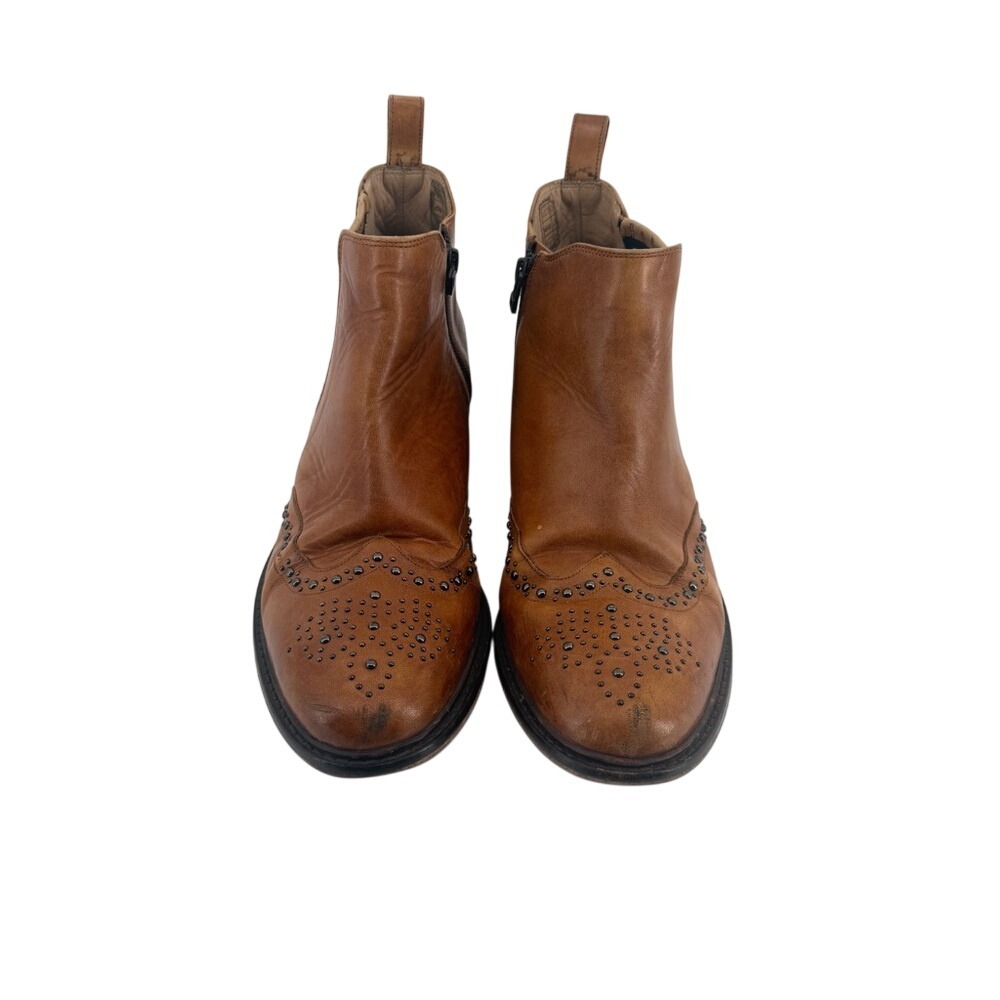 Melvin & Hamilton Sally 46 Tan Leather Studded‎ Wingtip Chelsea Boots Size 43